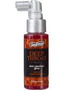 GoodHead Deep Throat Spray Sexy Cinnamon 2oz bottle enhances oral experience with desensitizing effect and delicious taste.