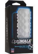 OptiMALE Reversible UR3 Stroker Studs in packaging with dual sensation design and massage beads, 5 inches long.