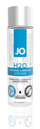 System JO H2O Personal Lubricant 8 Oz, water-based, silky, long-lasting, latex-safe, fragrance-free bottle image.