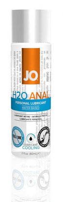JO Cool H2O Anal Lubricant 2 Oz bottle featuring water-based formula for enhanced pleasure and stimulating sensations.