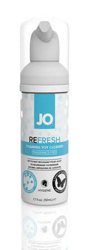 System JO travel size antibacterial foaming toy cleaner 1.7 oz bottle, fragrance-free, convenient hygiene for intimate toys.