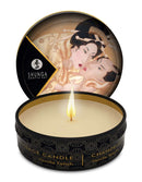 Shunga Erotic Art Massage Candle Vanilla 1oz with Lid featuring Sensual Artwork and Flame