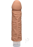 Shakin' D 7 Vibrating Caramel Dildo with Lifelike ULTRASKYN Sleeve and Plush Contoured Head for Intense Pleasure.