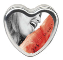 Earthly Body 3-in-1 Heart Edible Watermelon Massage Candle in silver heart-shaped tin