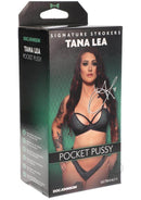 Box of Tana Lea Pocket Pussy, a lifelike ULTRASKYN Signature Stroker for intense pleasure, featuring Tana Lea on the packaging.