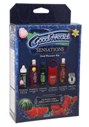 GoodHead Sensations Kit 6pk packaging with various oral enhancers for tingling, warming, cooling, numbing, flavored, and vibrating sensations.
