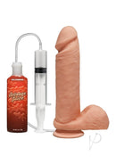 The Perfect D 8-Inch Squirting Realistic Dildo in vanilla with Splooge Juice and syringe for lifelike experience.