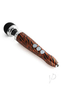 Doxy Die Cast 3R Tiger Pattern Rechargeable Wand Massager with sleek tiger stripe design and silver accents.