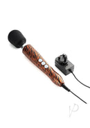 Doxy Die Cast Tiger Pattern wand massager with power adapter, featuring a sleek aluminum-titanium alloy body and luxury design.