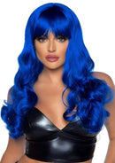 Leg Avenue Misfit Long Wavy Bang Wig OS Blue worn by model with bold blue waves and bangs.