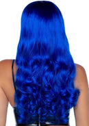 Leg Avenue Misfit Long Wavy Bang Wig OS Blue back view with vibrant blue color and flowing waves