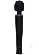 Merci Rechargeable Power Wand - Black cordless pleasure device with purple accents, offering 8 speeds and 8 vibration patterns.