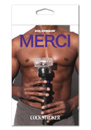 Merci Cock Stroker Wand Attachment packaging featuring a shirtless man holding the product.