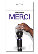 Merci Cock Teaser Wand Attachment packaging with hand holding product for enhancing pleasure
