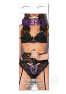 Merci Pumped Black packaging showing a woman in black lingerie holding a rechargeable automatic vibrating pump.