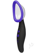 Merci Pumped Black device with purple trim for arousal and visual stimulation, featuring three pumping speeds and seven vibration modes.