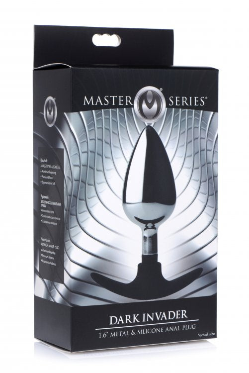 XR Brands Master Series Dark Invader Metal and Silicone Anal Plug Large at $24.99