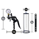 Performance VX8 Premium Penis Pump System with Pistol Pump and Silicone Cock Strap Measurements in Inches