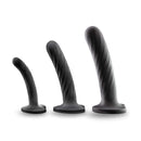 Temptasia Twist Kit showing three black twist-designed dildos from Blush Novelties.