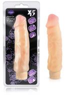 Blush Novelties X5 series Vibrating Hard On Dildo Natural in packaging and out for display, waterproof and multiple speed, 9 inches.