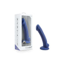 Avant D10 Ergo Mini Indigo Blue Dildo with Sensa Feel technology displayed in and out of its packaging.