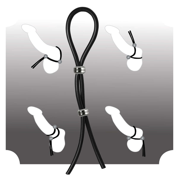 PHS INTERNATIONAL Bolo C-Ring Lasso Double Lasso Two Beads Silicone Black Adjustable Cock Ring at $11.99