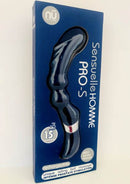 Sensuelle Homme Pro-S Prostate Massager in navy blue with 15 functions and 3 speeds, rechargeable rolling ball massager in packaging