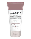 Coochy Sweat Defense Lotion in Peony Prowess scent, 3.4 fluid ounces, offering protection against sweat and chafing.