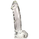 Crystal-clear 7.1-inch glass dildo with balls from Curve Novelties, crafted from durable borosilicate glass for elegant satisfaction.