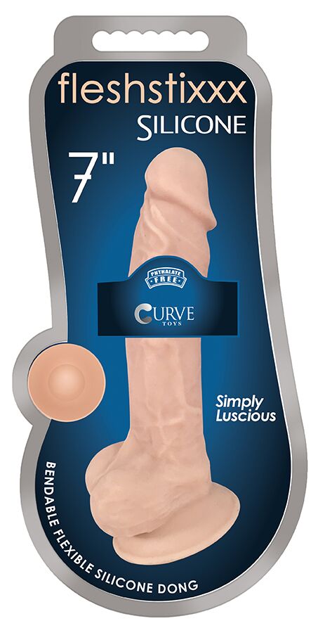 CURVE NOVELTIES Fleshstixxx 7 inches Silicone Dong with Balls at $25.99