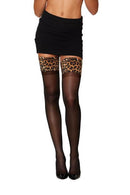 SHEER THIGH HIGH W/ STAY UP LEOPARD PRINT TOP O/S-0
