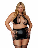FAUX-LEATHER BRALETTE & GARTER SKIRT SET BLACK Q/S-0