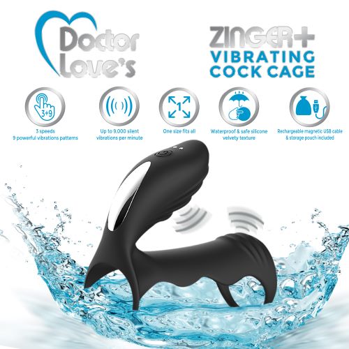 Doctor Love Doctor Love Zinger + Vibrating Rechargeable Cock Cage Black at $29.99