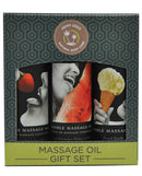 Earthly Body Edible Oil Massage Gift Set Box 2 Oz Trio displaying three flavored massage oils in a gift box.