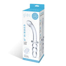 8-Inch Ribbed G-Spot Glass Dildo from Glas in packaging, dual-ended, handcrafted with luxury satin storage bag