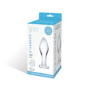 Glas 4-Inch Classic Glass Butt Plug packaging for sensational anal play, ideal for beginners and seasoned users.
