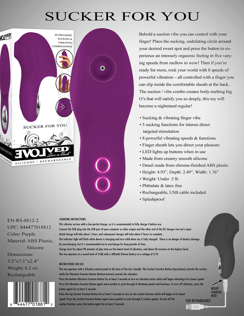 Evolved Novelties Evolved Sucker For You Clitoral Suction and Finger Vibrator at $69.99