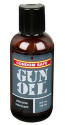 Gun Oil Lubricant 4oz bottle, premium silicone-based lube with Vitamin E and Aloe Vera, perfect for smooth, long-lasting intimacy.