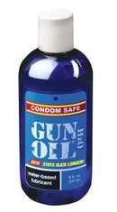 Gun Oil H2O Lubricant 8 oz bottle – water-based, glycerin-free, hypoallergenic, and condom-safe for sensitive skin.