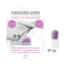 Fukuoku 6000 Touch-Activated Fingertip Massager packaging by DeeVa Toys with batteries included, 6,000 vibrations per minute