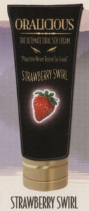 Oralicious Strawberry Swirl Oral Sex Cream, 2oz tube with a strawberry on the black tube.