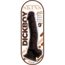 Hott Products Dickboy Skins 9-Inch Realistic Chocolate Lover Dildo with balls and suction cup base in packaging.