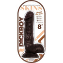 Dickboy Skins Chocolate Lovers 8 inch realistic dildo with balls in packaging from Hott Products, featuring a firm shaft and contoured design