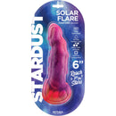 Stardust Solar Flare Fantasy Dildo in packaging with cosmic design and raised texture in red and purple colors. 6-inch, Hott Products.