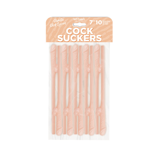 HOTT Products Cock Suckers Pecker Straws Vanilla Lovers 7 inches penis shaped 10 Pack at $2.99