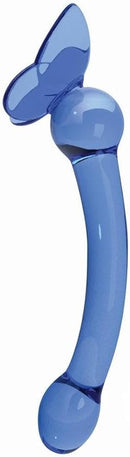 Glass Menagerie Butterfly G-Spot Dildo in Dark Blue Borosilicate Glass with Butterfly Detail on Top