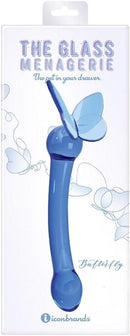 Glass Menagerie Butterfly G-Spot Dildo by Icon Brands in dark blue packaging