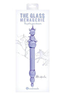 Icon Brands Glass Menagerie Unicorn Dildo Purple in packaging with cute unicorn design, made from borosilicate glass for a smooth, sensuous feel