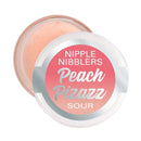 Nipple Nibblers Sour Pleasure Balm Peach Pizazz 3g container with peach-flavored balm inside.
