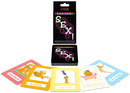 Lesbian Sex The Card Game with vibrant cards illustrating various intimate activities and positions for couples.